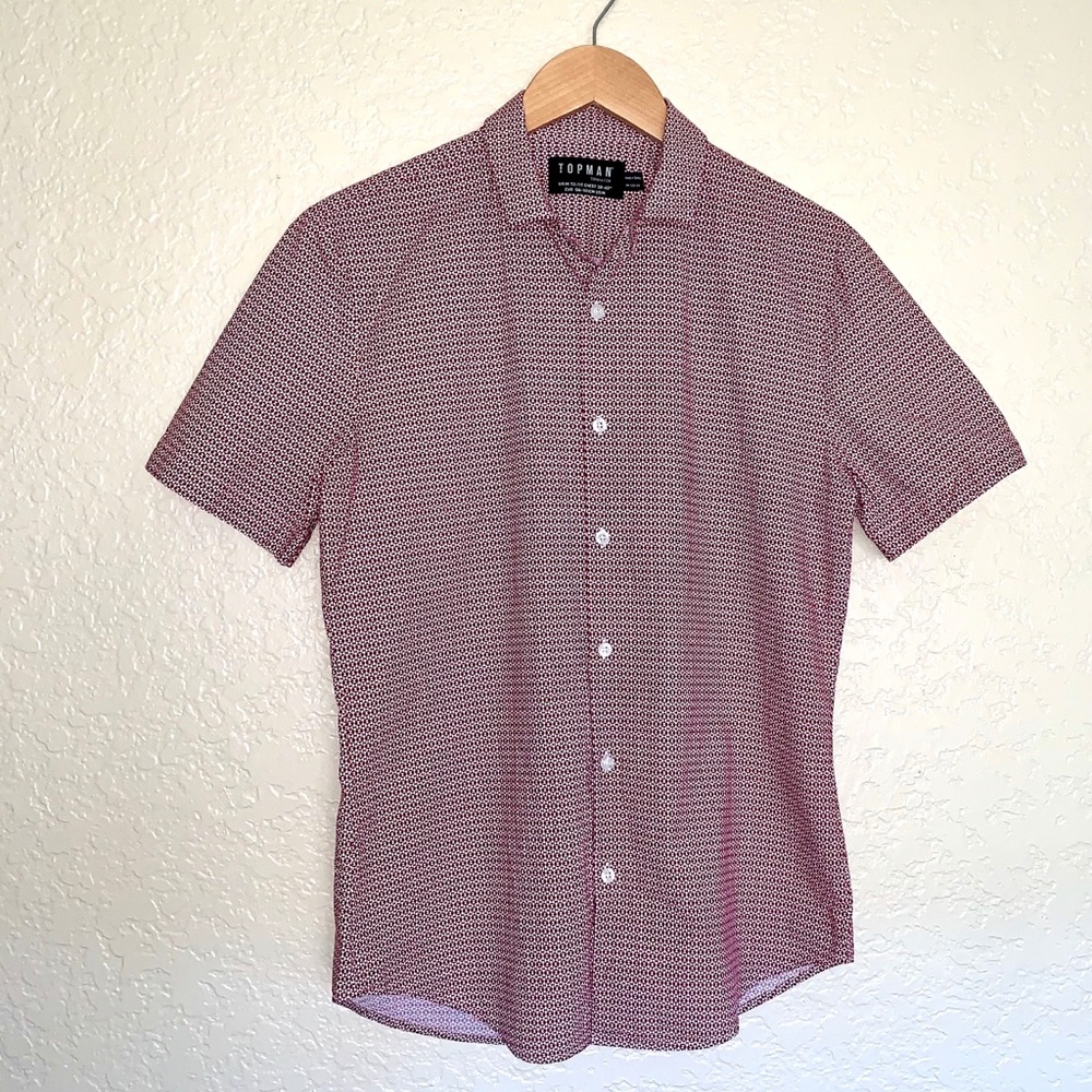 TOPMAN button down shirt red white print medium